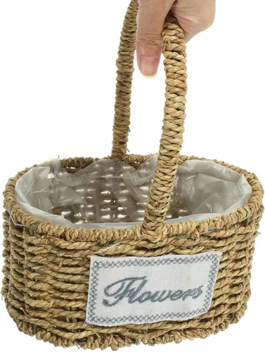 Vista 3 de Yardwe Cesta tejida para frutas, cesta de almacenamiento tejida, cesta tejida para aperitivos, cesta de boda, cesta portátil, para compras, hierba