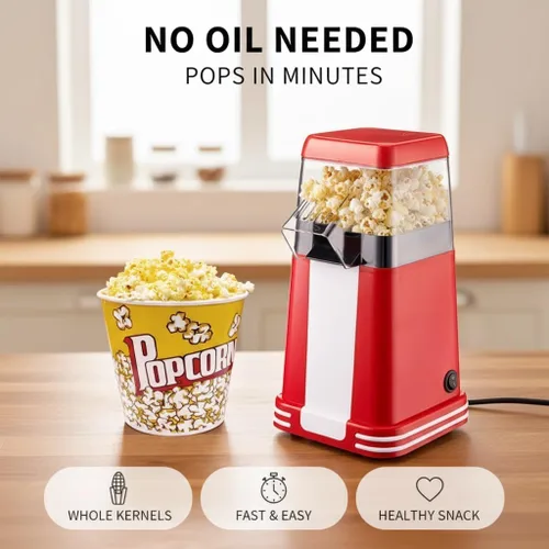 Vista 2 de Compact Hot Air Popcorn Machine, Automatic Operation, Ideal for Home, Movie Nights & Parties