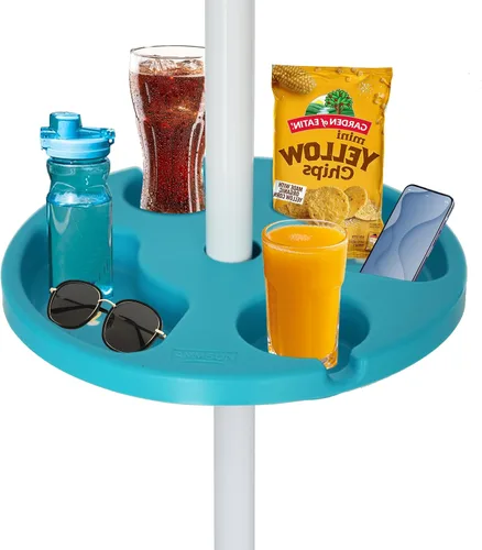 Vista 8 de AMMSUN Bandeja de mesa para sombrilla de playa de 13 pulgadas para playa, patio, jardín, piscina con portavasos y compartimentos para aperitivos