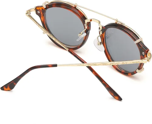 Vista 3 de Dollger Double Lens Flip up Clip On Sunglasses Steampunk Style and Round Purple red Glasses for Men Women