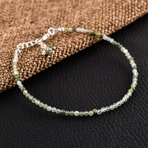 Vista 32 de Natural Gemstone Micro Round Beads Dainty Choker Bangle Bracelet, Handmade Jewelry for Women, Healing Chakra Crystals Silver Plated Chain 8 inch