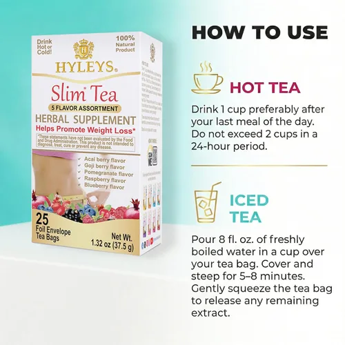 Vista 5 de HYLEYS Slim Tea Surtido de 5 sabores - Suplemento de hierbas para la pérdida de peso, limpieza y desintoxicación - 25 bolsas de té (paquete de 1)