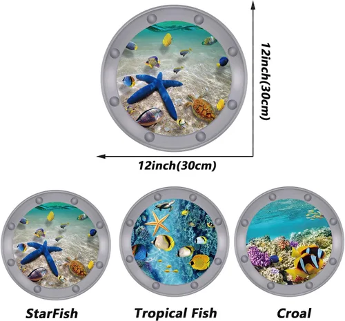 Vista 3 de 3 calcomanías de animales del océano, decoración de pared, calcomanías de pared para despegar y pegar, patrones de peces, tortugas oceánicas