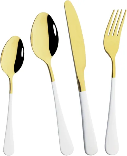 Vista 14 de JASHII Juego de cubiertos de acero inoxidable de 4 piezas, incluye cuchillo, tenedor, cuchara, cuchara de café, pulido con espejo, apto para negro