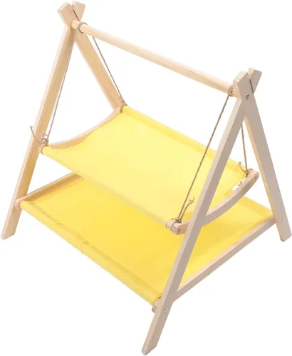 Vista 3 de Cat Swing Bed, 2 Layers Elevated Cat Hammock with Wooden Frame, Strong Load Bearing, Scratch, for Indoor and Outdoor Use, Removable Washable Cover
