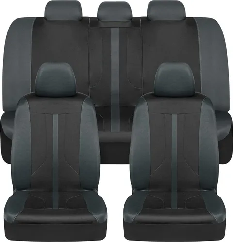 Motor Trend Black & Gray Car Seat Covers Full Set – Front Seat Covers & Rear Bench Seat Cover – Airbag Compatible, 60/40 Split Bench for Smaller