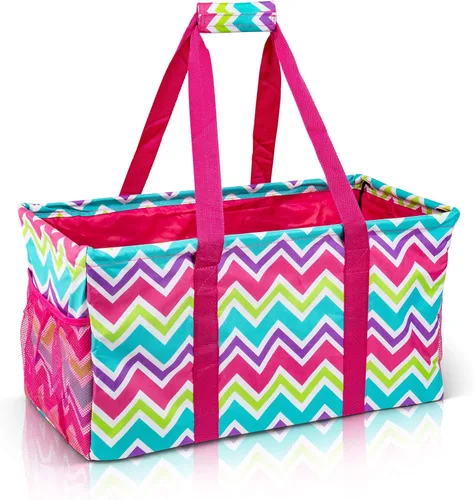 Vista 36 de Bolsa de utilidad extragrande Lucazzi - Cesta de lona rectangular plegable reutilizable con marco de alambre con dos bolsillos exteriores