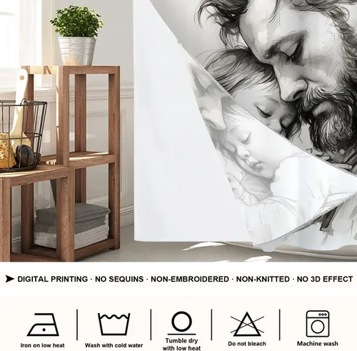 Vista 721 de Shrahala Father and Child Embracing No Hooks Shower Curtain with Snap in Liner Set, Tender Moment Captured Bathroom Décor Polyester Fiber Waterproof