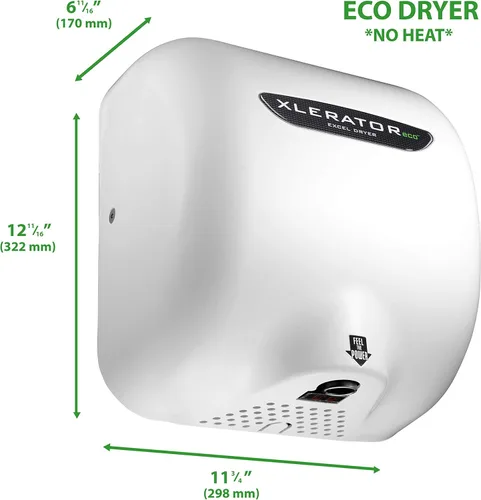 Vista 2 de Excel Dryer XLERATOReco XL-W-ECO 1.1N Secador de manos comercial de alta velocidad, cubierta fundida blanca, sensor automático, montaje