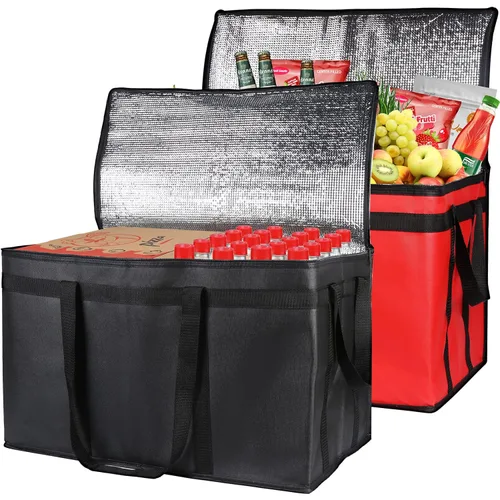 Vista 8 de Bodaon - Paquete de 2 bolsas aisladas para entrega de alimentos, XXXL, bolsa de mano para comida y comestibles con aislamiento para alimentos