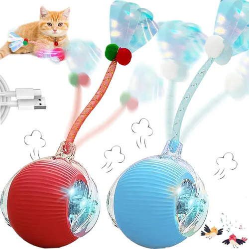 Vista 13 de Speedy 2.0 Tail 2 paquetes de juguetes interactivos para gatos de interior, juguete automático para gatos con cola de malla elástica, bola rodante