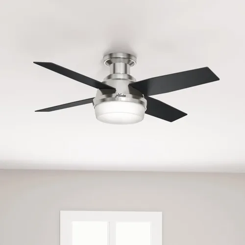 Vista 4 de Hunter Ventilador de techo interior de 44 pulgadas con luz LED y control remoto, ventilador de techo moderno, montaje de perfil bajo, 4 aspas