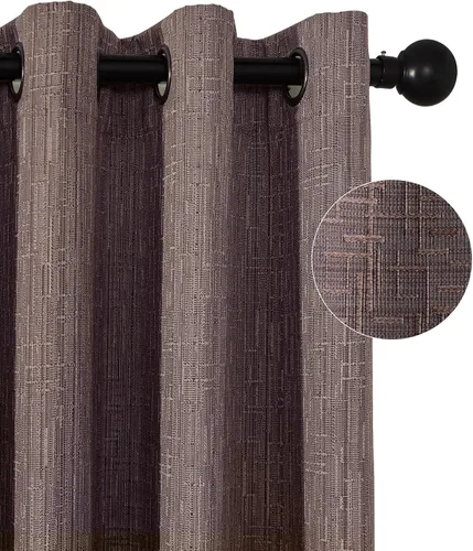 Vista 10 de Cortinas de lino jacquard de 63 pulgadas de largo, 2 paneles, cortinas gruesas de lino sintético mezclado, cortinas texturizadas de arpillera