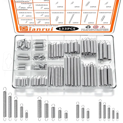 Dianrui 133 PCS Extension Spring Assortment Kit 18 Different Sizes Small Spring Zinc Plated Extension Springs for Home Repairs & DIY Springs