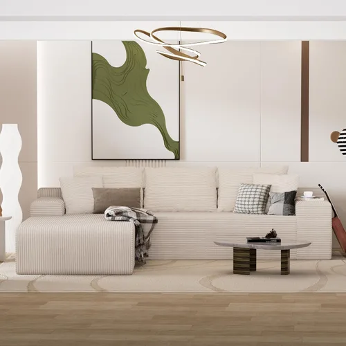 Vista 6 de Sofá seccional convertible de 105" con chaise en forma de L, sofá modular moderno con asiento profundo, cómodos sofás tipo nube de 3 plazas