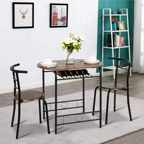 Vista 3 de VINGLI Juego de comedor de 3 piezas, juego de mesa de cocina pequeña para 2, juego de mesa de desayuno para 2, mesa de madera de cocina y 2 sillas