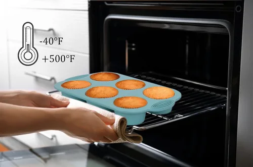 Vista 5 de Molde de silicona para magdalenas, bandeja antiadherente de 6 cavidades para magdalenas, cupcakes, brownies y más, de grado alimenticio y sin BPA