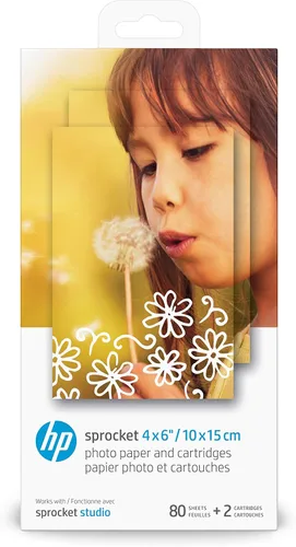 HP Sprocket Studio - Papel fotográfico y cartuchos de 4 x 6 pulgadas (80 hojas, 2 cartuchos) compatibles con HP Sprocket Studio.