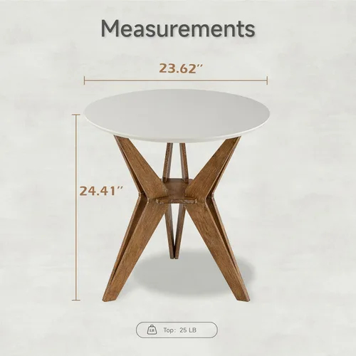 Vista 2 de COZAYH Mesa auxiliar de madera envejecida con patas entrecruzadas y patas en X, mesa decorativa con parte superior blanca y base de trípode