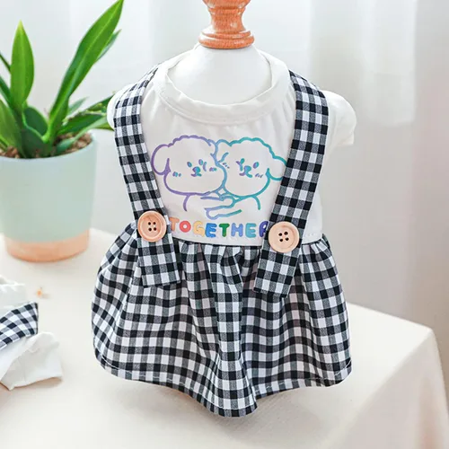 Vista 5 de Vestidos de perro para perros pequeños, niña, ropa linda de verano, ropa cómoda, ropa de mujer, falda con tirantes, ropa Yorkie para cachorro