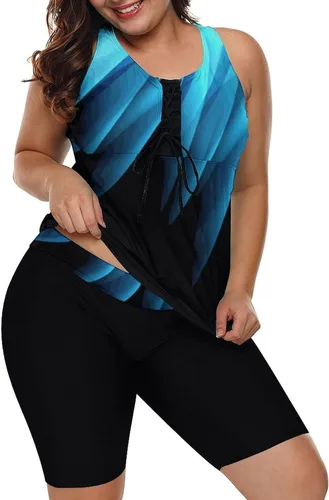 Vista 2 de LALAGEN Traje de baño tankini de talla grande para mujer, traje de baño de dos piezas S-5X