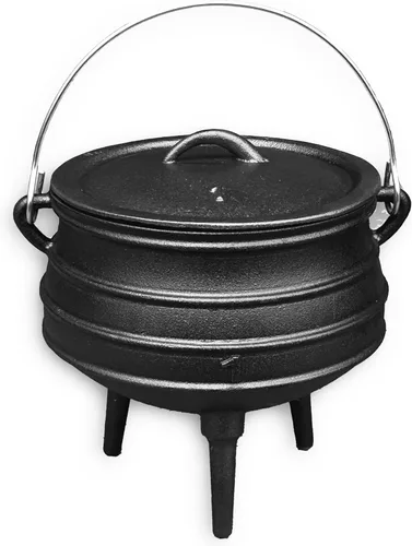 Vista 6 de Cuisiland Olla de caldero Potjie de hierro fundido de 3.2 cuartos con tapa y 3 patas, olla pre-sazonada estilo sudafricano para cocinar al aire