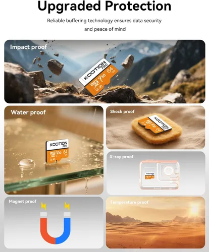 Vista 7 de KOOTION - Tarjeta micro SD de 64 GB, tarjeta de memoria flash microSDXC UHS-I con adaptador, C10, U3, A1, V30, tarjeta TF 4K UHD