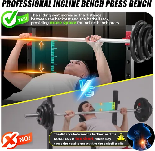 Vista 7 de OPPSDECOR 900LBS Weight Bench Set with Squat Rack Foldable Bench Press Set with Leg Extension & Leg Curl Professional Flat/Incline/Decline Workout