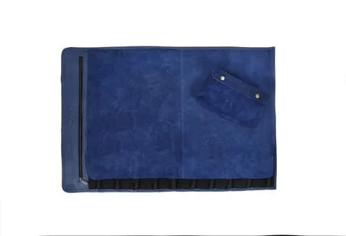 Vista 3 de Bolsa de piel enrollable para guardar cuchillos, 10 bolsillos elásticos y expansibles, correa ajustable/desmontable para el hombro, estuche de viaje