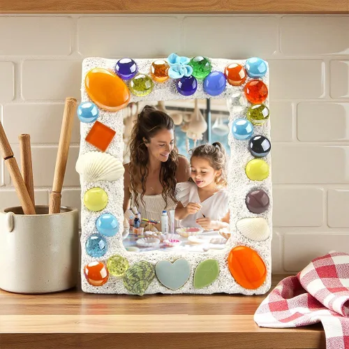 Vista 4 de Gemas de cristal de mármoles planos, mosaicos artísticos, multicolor, colores mezclados de dulces para rellenos de jarrones, manualidades, piedras