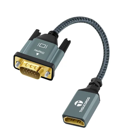 Thsucords Cable adaptador HDMI a VGA de 1 pie, nailon trenzado HDMI hembra a VGA macho extensión extensión soporte 720P/1080P PC computadora de