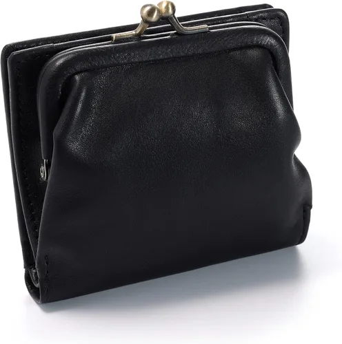 IJUN Full Grain Leather Bifold Small Wallet with Kiss Lock Coin pocket Genuine Leather Vintage Tanned Cowhide