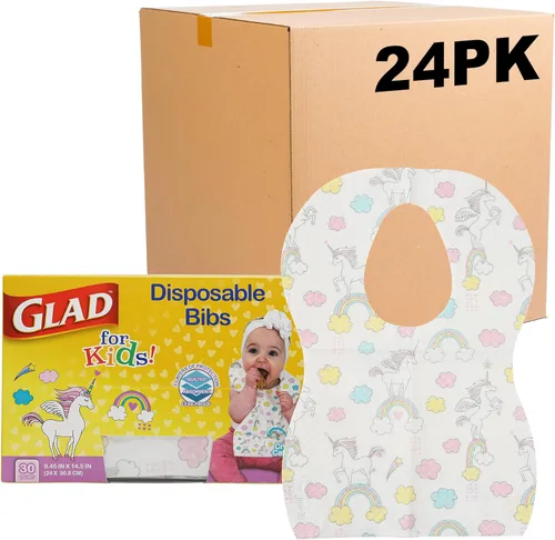 Vista 10 de Baberos desechables de papel con atrapamigas para niños de Glad con diseño de tiburón para alimentación - Absorbentes y a prueba de fugas