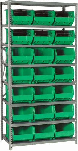 Vista 257 de Quantum QSBU-245BK Heavy Duty Shelving Unit with (7) Shelves and (24) QUS245 Black Bins for Garage Warehouse Storage Distribution 400 lb Load