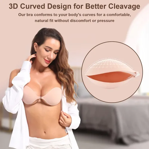 Vista 3 de Awant Strapless Sticky Bra Invisible Sticky Boobs Silicone Adhesive Bra Backless Pushup Lift Bra Beige