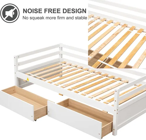 Vista 14 de Marco de sofá cama de madera de tamaño individual con 2 cajones de almacenamiento, sofá cama multifuncional con soporte de listones de madera