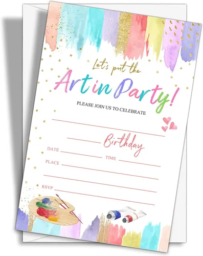 Vista 12 de Invitaciones de fiesta de cumpleaños con neón y brillo, 20 unidades. Invitaciones temáticas de cumpleaños "Let's Glow Crazy" con sobres - HBYQK-B02