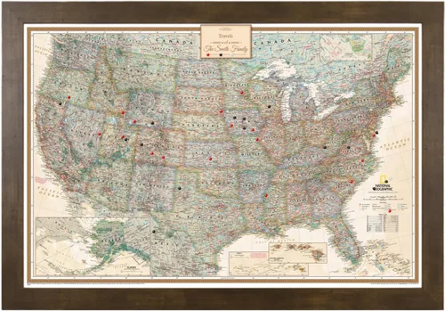 Vista 23 de Póster de lienzo enrollado personalizado con mapa de EE.UU. como arte de pared con chinchetas – Mapa ejecutivo grande de 24" x 36" de EE.UU.