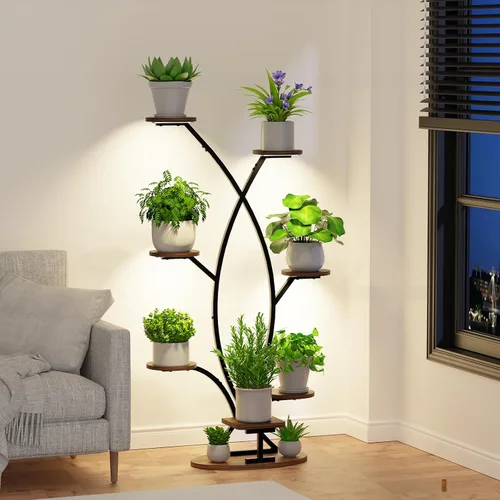 Soporte para plantas de interior con luz de crecimiento, estante esquinero de 8 niveles para plantas de interior, estante de plantas de 57 pulgadas