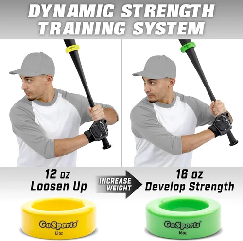 Vista 2 de GoSports Baseball and Softball Bat Weights - 2 Pack Baseball Donuts - 16 oz & 12 oz