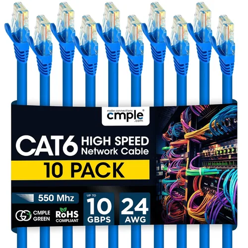 Vista 29 de Cmple - Cable Ethernet Cat 6 de 1.5 pies, cables de conexión Cat6, cable LAN de 10 Gbps, cable de red de 550 MHz, conectores RJ45, compatible