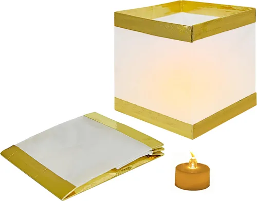 Vista 2 de Paquete de 12 faroles cuadrados flotantes reutilizables con velas LED sin llama, faroles decorativos de mesa al aire libre para deshierbe, césped