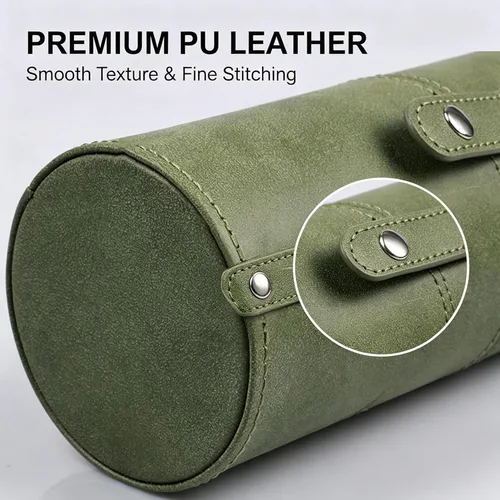 Vista 5 de PU Leather Makeup Storage Holder Cosmetic Cup, Travel Makeup Brush Holder Organizer Case with Button Closure, Portable Cosmetic Brush Storage