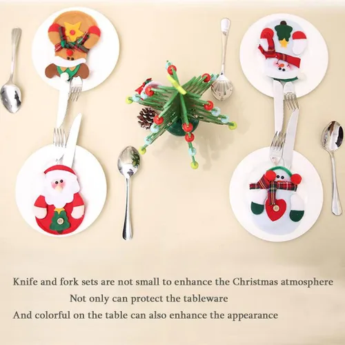 Vista 7 de 12 piezas de Navidad bolsa de cubiertos lindo muñeco de nieve cubiertos soporte cuchillo tenedor bolsa bolsa decoración para fiesta de Navidad