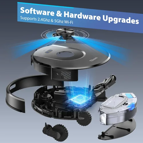Vista 6 de Tikom Combo robot de aspiradora y trapeador, aspiradora robótica automática de 6000 Pa, mapeo inteligente, 150 minutos máximo, ideal para pelo
