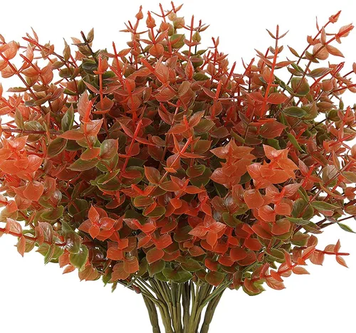 Vista 31 de RECUTMS - 8 ramas de flores artificiales, eucalipto artificial realistas, resiste rayos ultravioleta, para jardín, patio, boda, oficina y casa