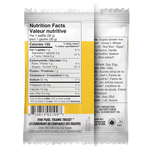 Vista 3 de HONEY STINGER Waffles orgánicos de vainilla 12 unidades, 1.06 onzas