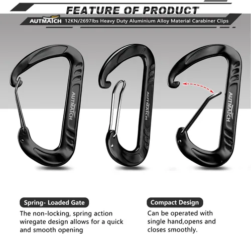 Vista 2 de AUTMATCH Clips de mosquetón, 3 pulgadas, gancho de resorte caribeño, hebilla resistente, mosquetones de bloqueo de cadena, eslabones rápidos