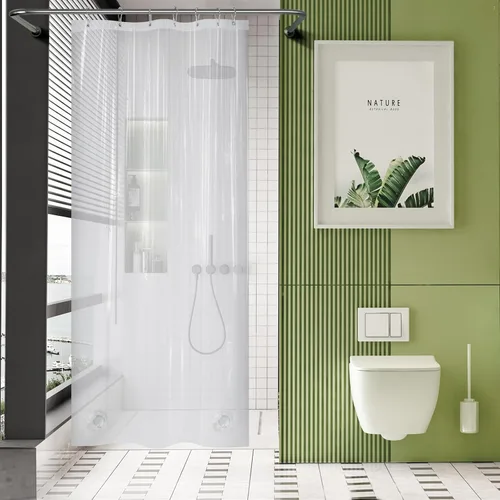 Vista 39 de AmazerBath Cortina de ducha larga de 36 x 84 pulgadas, cortina de ducha transparente de PEVA grueso resistente, cortina estrecha con 2 piedras