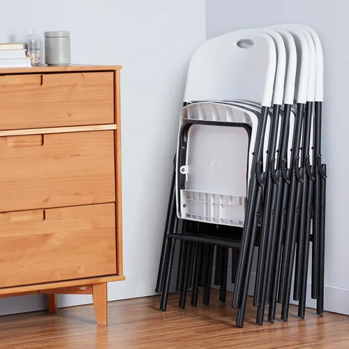 Vista 6 de Yaxa Basics Silla de plástico plegable resistente, portátil, capacidad de 350 libras, color blanco, paquete de 6